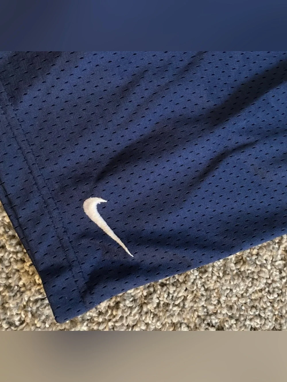 Nike Dark Blue Mesh Athletic Shorts with White Swoosh